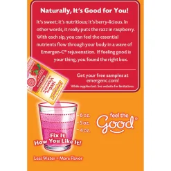 Emergen-C Vitamin C Drink Mix For Immune Support, 0.32 Oz, Raspberry, Box Of 30 Packs