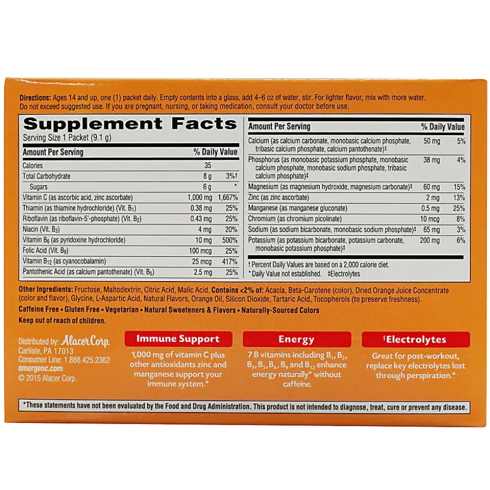 Emergen-C Vitamin C Drink Mix, 1,000 mg, Orange, Pack Of 30 Packets