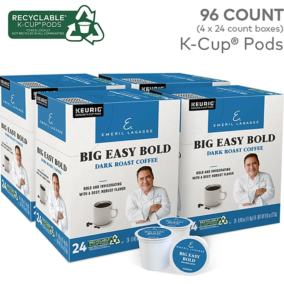 Emeril Big Easy Bold Coffee Keurig Single-Serve K-Cup Pods, Dark Roast, 24 Pods Per Pack, Case Of 4 Packs