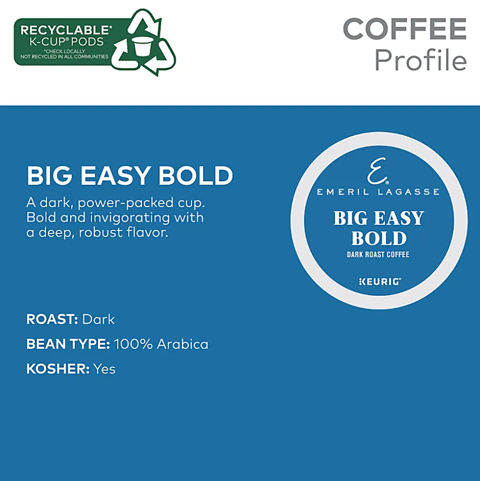 Emeril Big Easy Bold Coffee Keurig Single-Serve K-Cup Pods, Dark Roast, 24 Pods Per Pack, Case Of 4 Packs