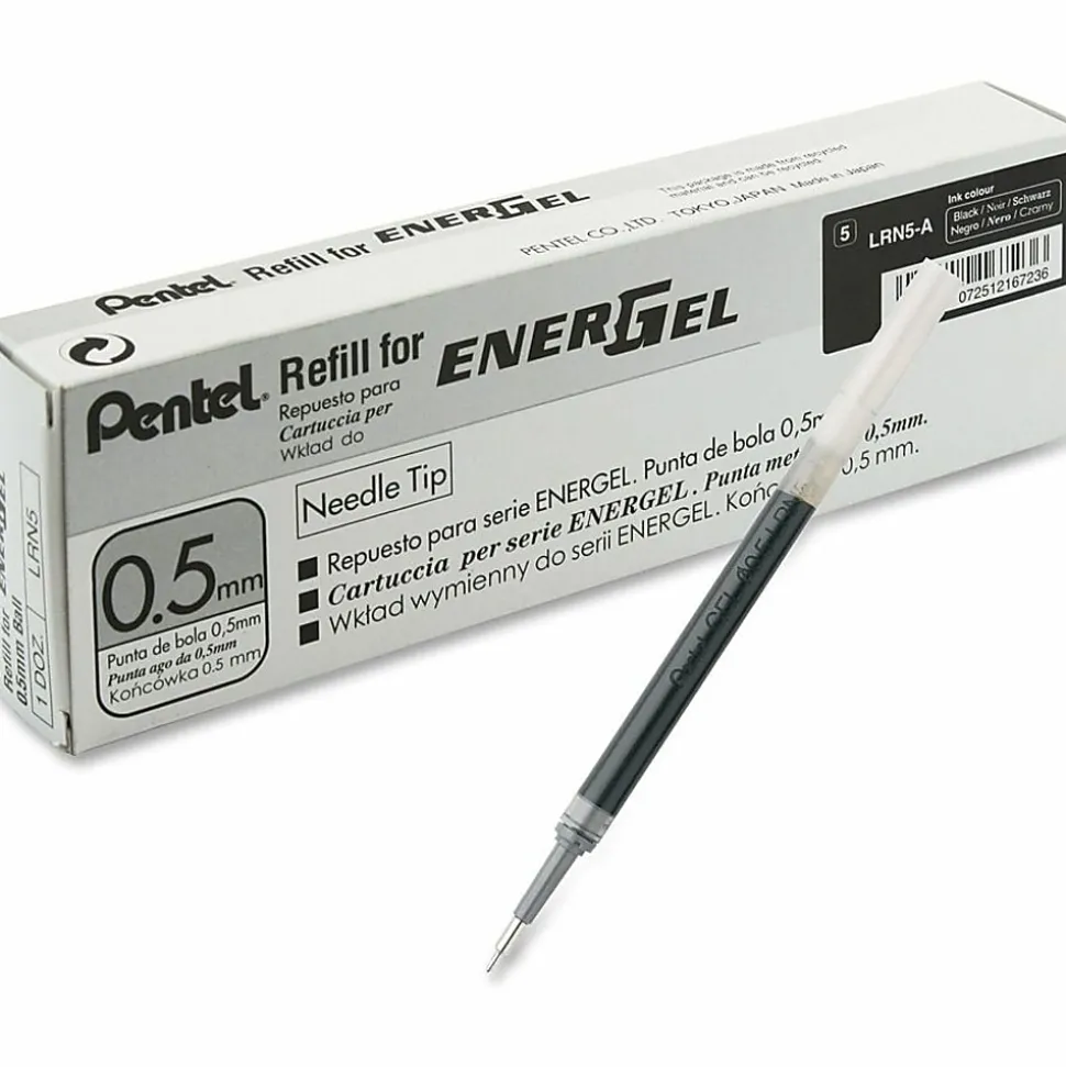 EnerGel Liquid Gel Pen Refill - 0.50 mm , Fine Point - Black Ink - Smudge Proof, Smear Proof, Quick-drying Ink, Glob-free, Smooth Writing - 12 / Box