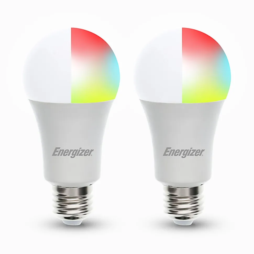 Energizer® Connect Smart A19 LED Light Bulbs, White/Multicolor RGB, Pack Of 2 Bulbs