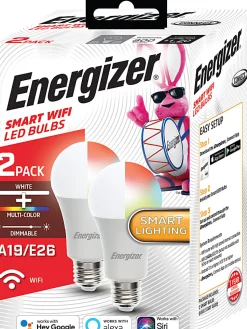 Energizer® Connect Smart A19 LED Light Bulbs, White/Multicolor RGB, Pack Of 2 Bulbs