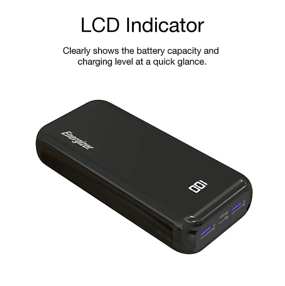 Energizer 20,000mAh Ultimate Power Bank, Black, UE20011PQ