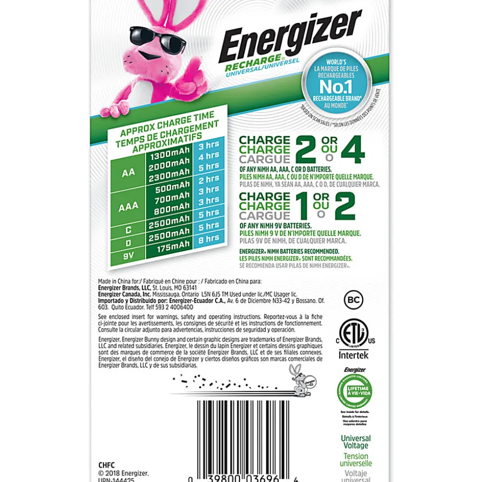 Energizer® Recharge® Universal Battery Charger, For AA/AAA/C/D/9V Batteries