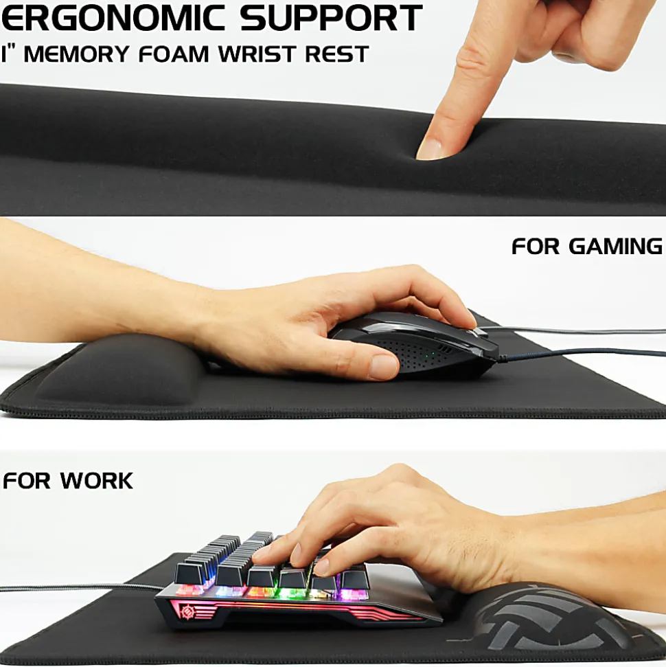 ENHANCE - Keyboard and mouse pad with wrist pillow - black