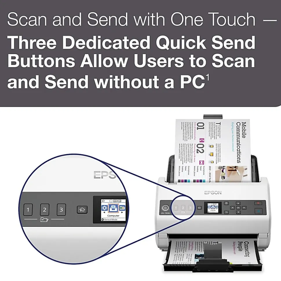 Epson DS-730N Sheetfed Scanner, 600 dpi Optical, B11B259201