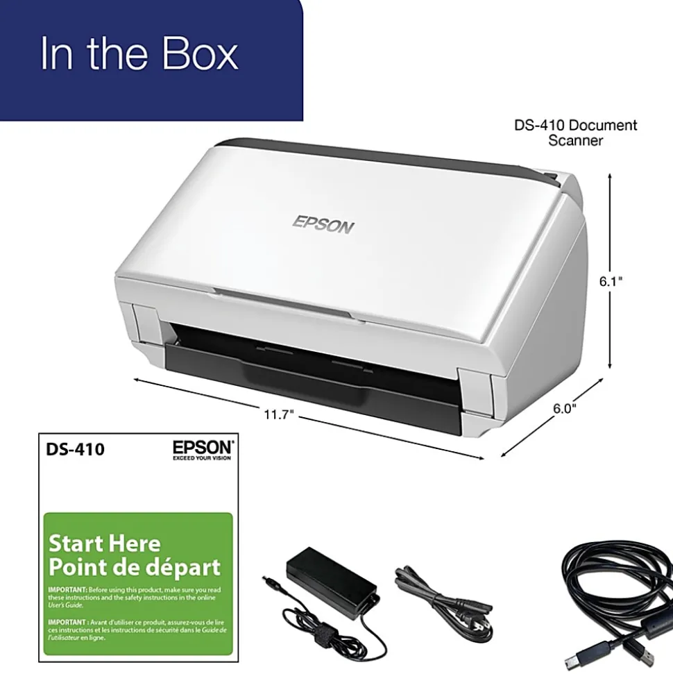 Epson DS-410 Sheetfed Scanner, 600 dpi Optical, B11B249201