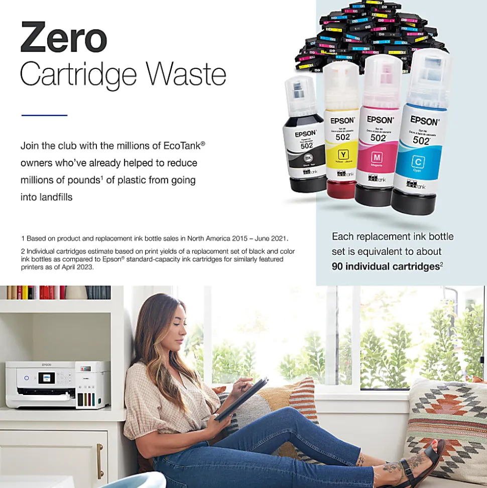 Epson® EcoTank® ET-2850 Cartridge-Free Supertank Wireless Inkjet All-in-One Color Printer