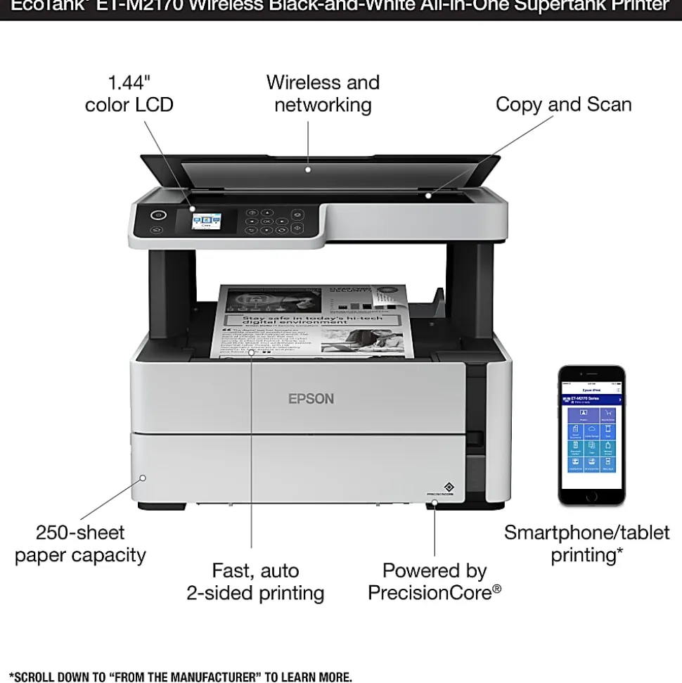 Epson® EcoTank® ET-M2170 SuperTank® Wireless All-In-One Monochrome Printer