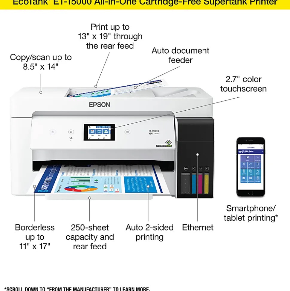 Epson® EcoTank ET-15000 Supertank Wide-Format InkJet All-In-One Color Printer