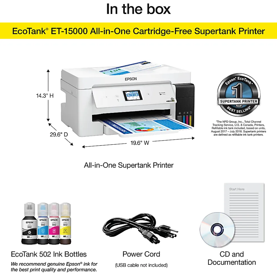 Epson® EcoTank ET-15000 Supertank Wide-Format InkJet All-In-One Color Printer