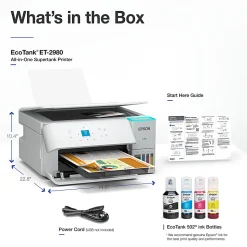 Epson EcoTank ET-2980 Wireless All-in-One Color Supertank Printer, White