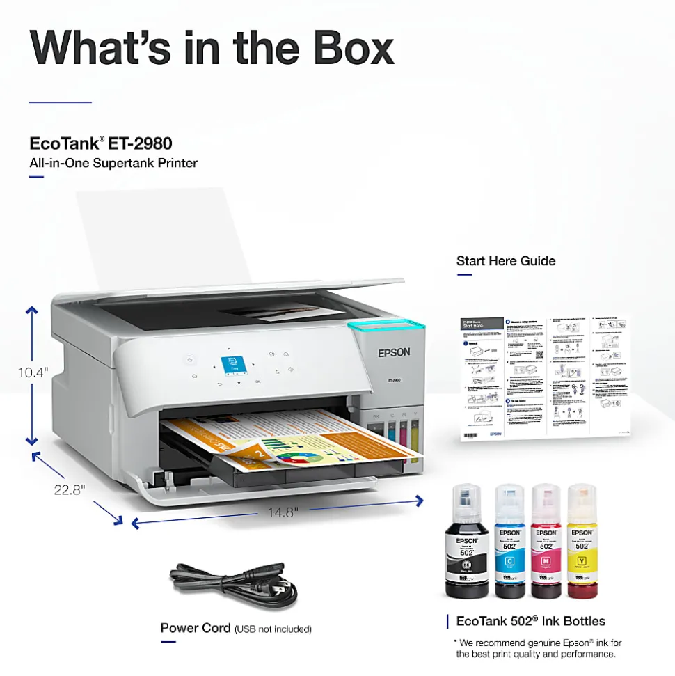 Epson EcoTank ET-2980 Wireless All-in-One Color Supertank Printer, White