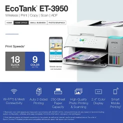 Epson EcoTank ET-3950 Wireless All-in-One Color Supertank Printer – White