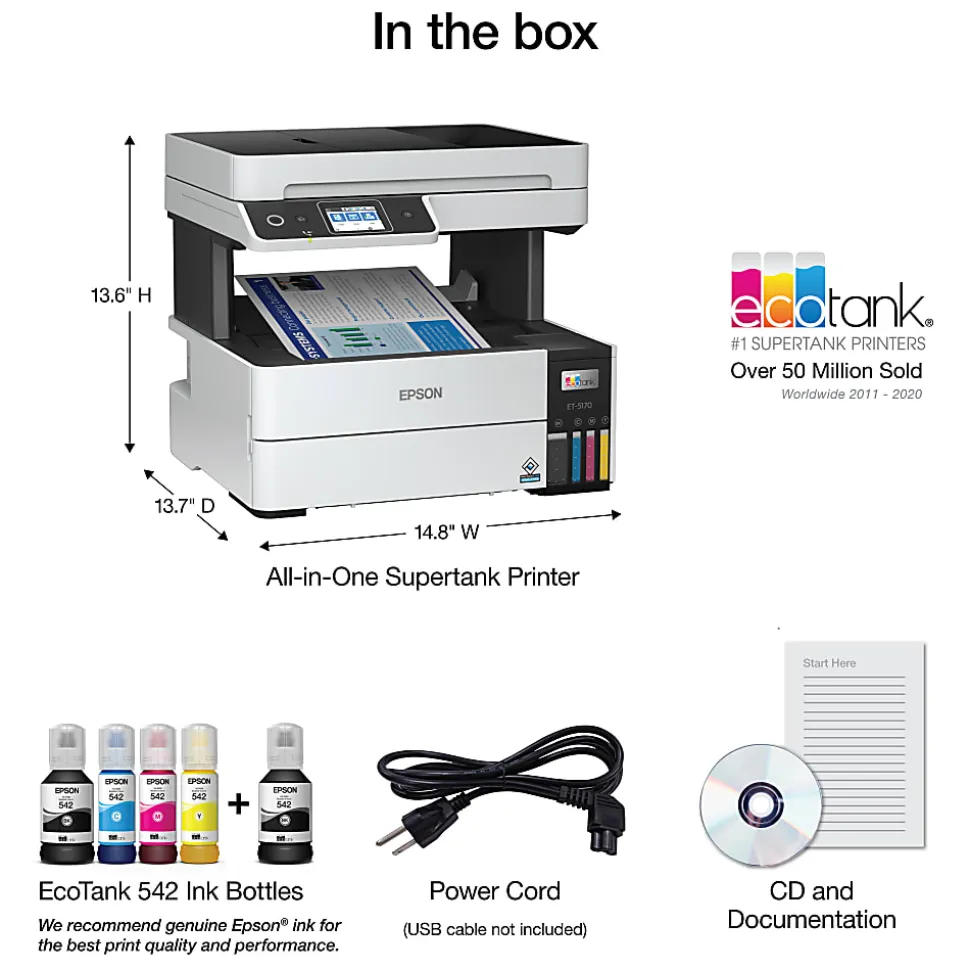 Epson® EcoTank® Pro ET-5170 C11CJ88201 InkJet All-In-One SuperTank Color Printer