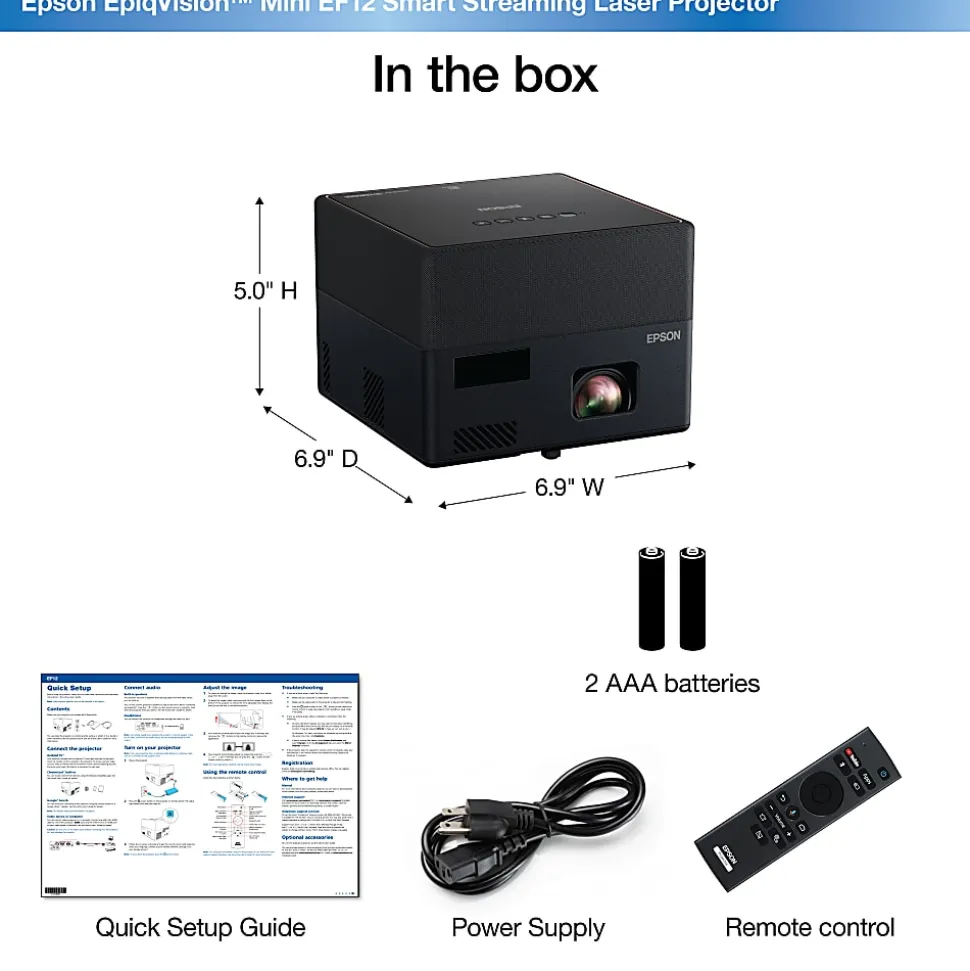 Epson® EpiqVision Mini EF12 Streaming Laser Projector, V11HA14020
