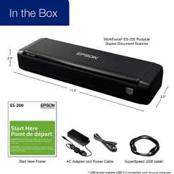 Epson® ES-200 Duplex Mobile Color Document Scanner with Auto Document Feeder
