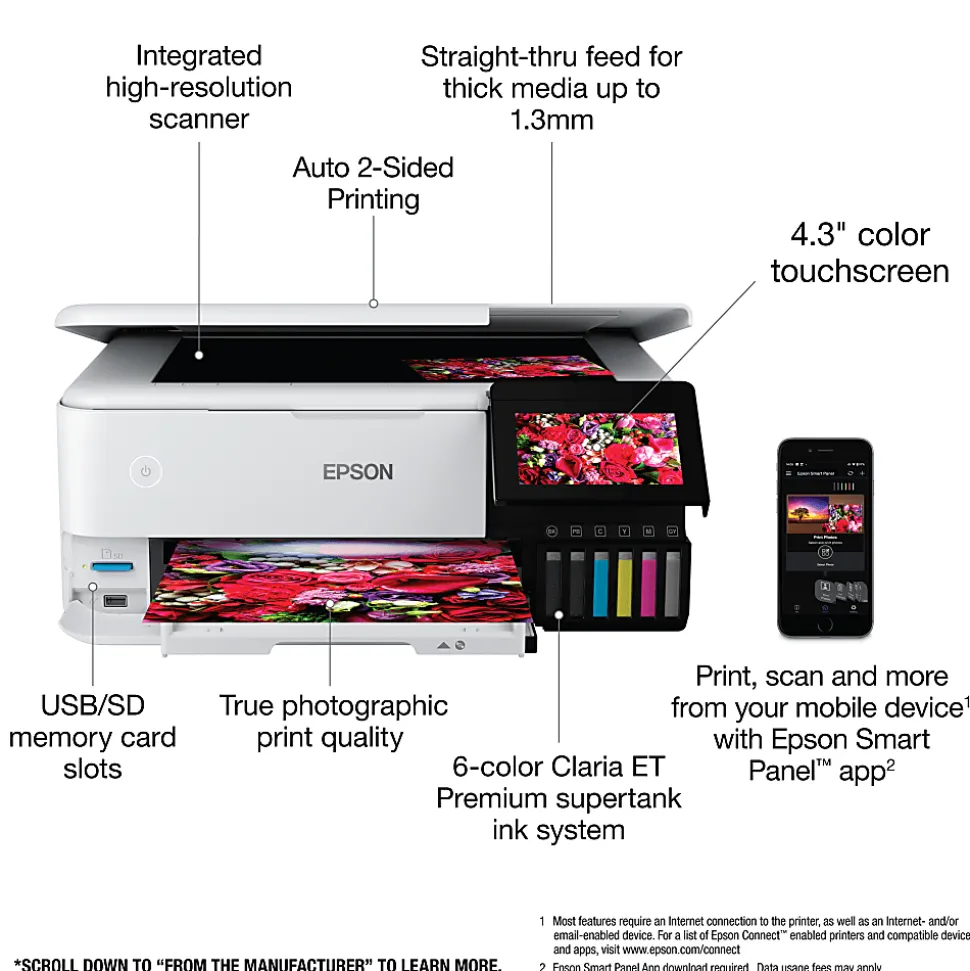 Epson® ET-8500 Wireless All-In-One Color Inkjet Printer