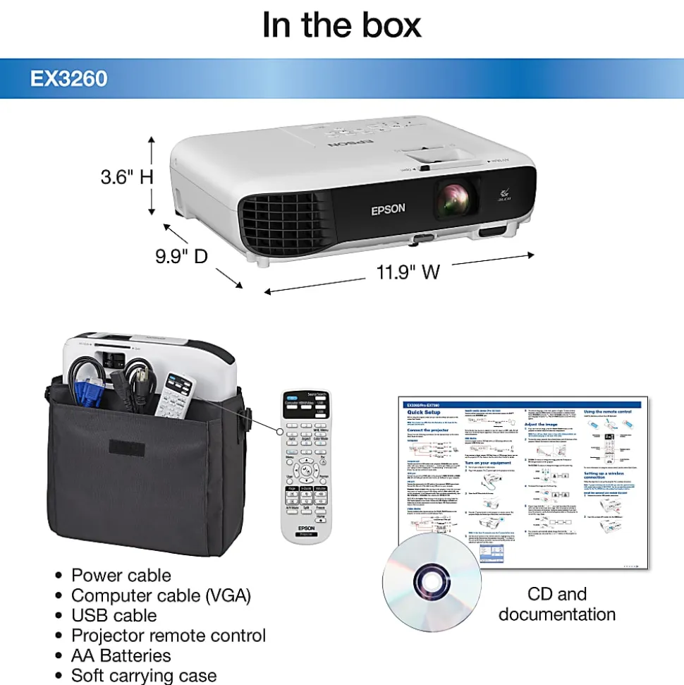 Epson® EX3260 SVGA 3LCD Projector, V11H842020