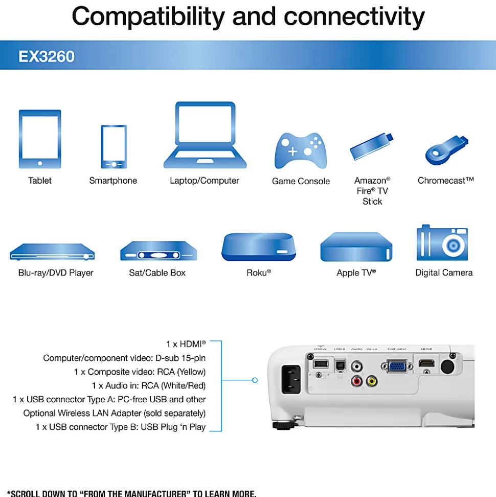 Epson® EX3260 SVGA 3LCD Projector, V11H842020