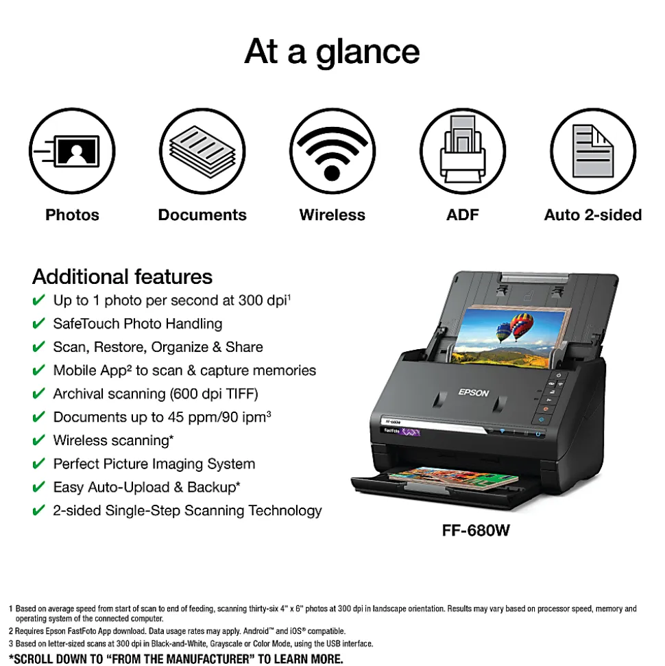 Epson® FastFoto® FF-680W High-Speed Wireless Desktop Photo Scanner