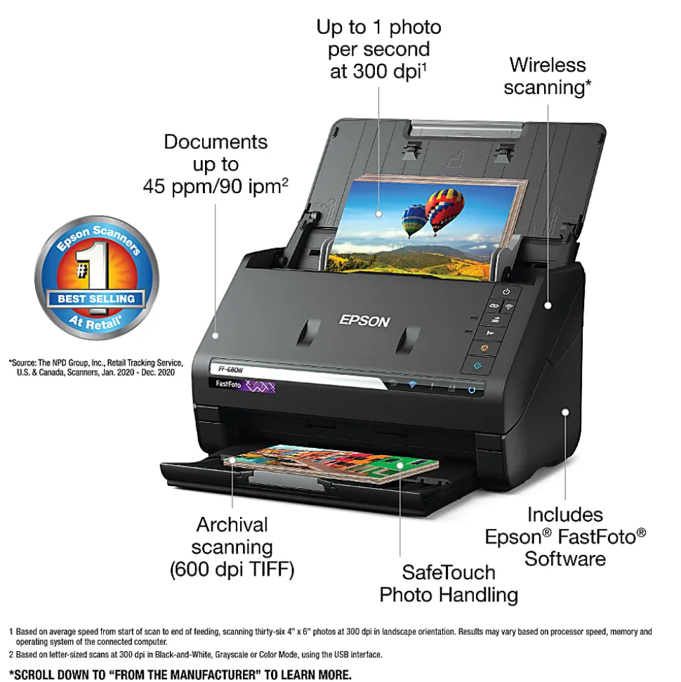 Epson® FastFoto® FF-680W High-Speed Wireless Desktop Photo Scanner