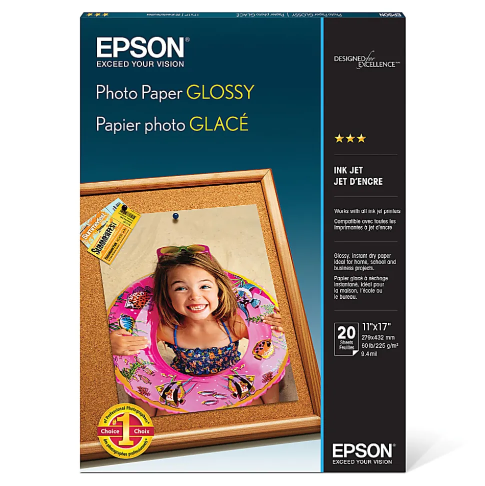 Epson® Glossy Photo Paper, Ledger Size (11" x 17)", Pack Of 20 Sheets