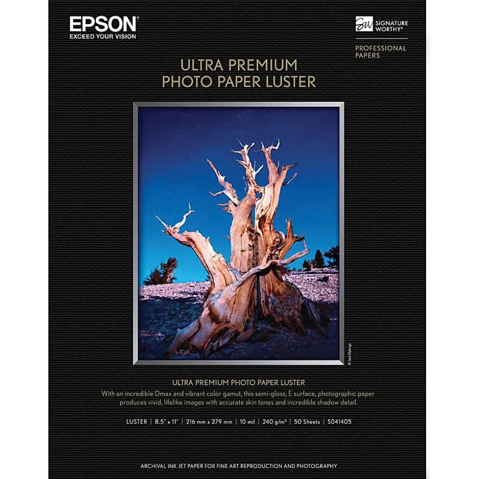 Epson® Luster Photo Paper, Letter Paper Size, 97 Brightness, 64 Lb, White, Pack Of 50 Sheets (S041405)