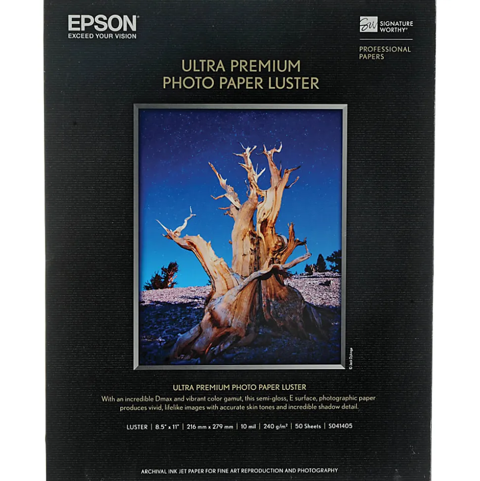 Epson® Luster Photo Paper, Letter Paper Size, 97 Brightness, 64 Lb, White, Pack Of 50 Sheets (S041405)