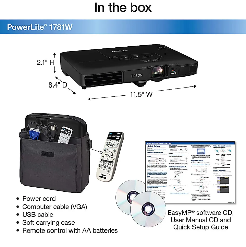 Epson® PowerLite® WXGA 3LCD Projector, 1781W