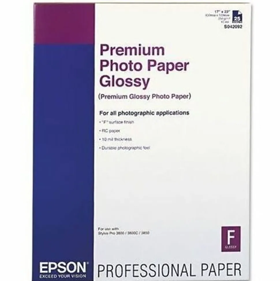 Epson® Premium Photo Paper, C, 17" x 22", Glossy, 25 Sheets