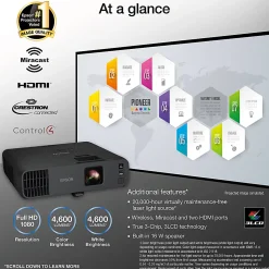 Epson® Pro EX11000 3-Chip 3LCD Full HD 1080p Wireless Laser Projector, V11HA72220