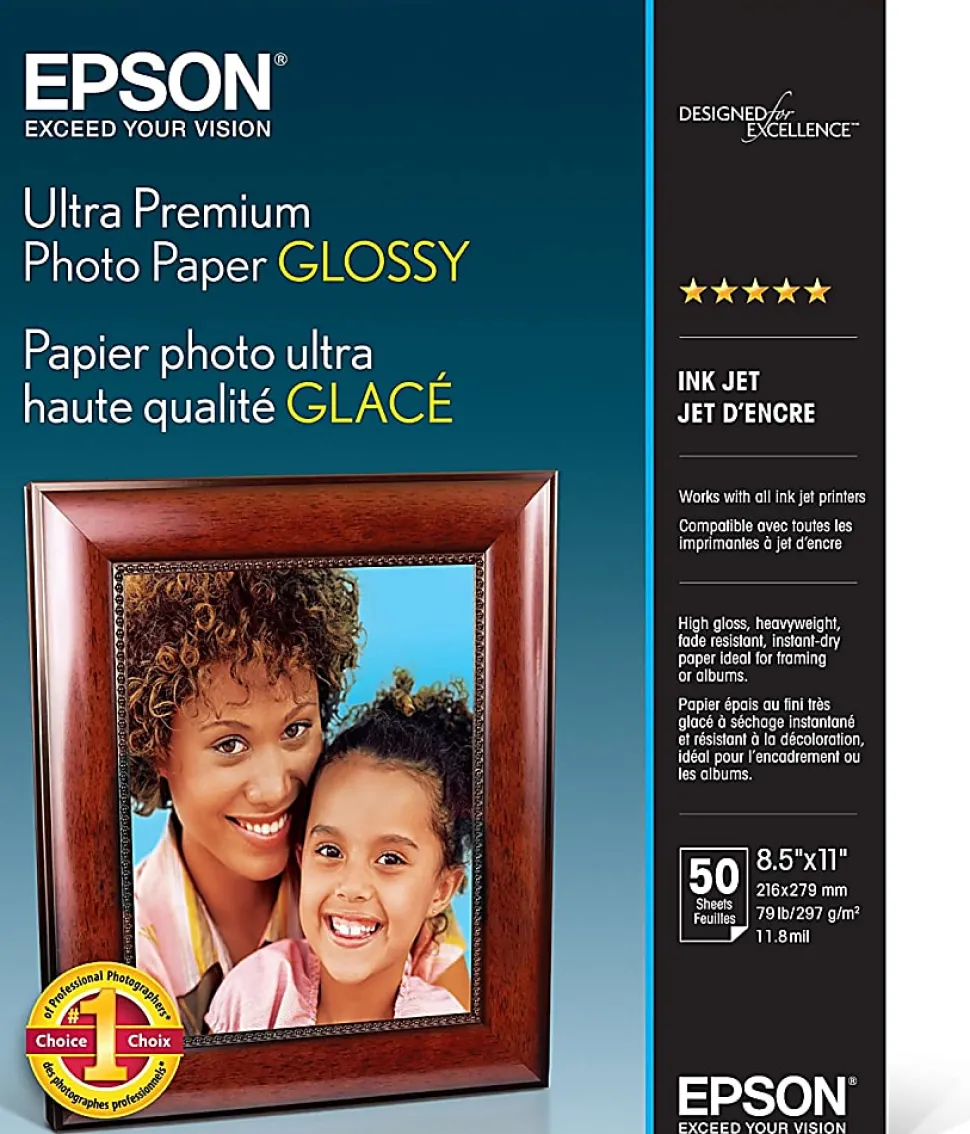 Epson® Ultra Premium Glossy Photo Paper, Letter Size (8 1/2" x 11"), 79 Lb, Pack Of 50 Sheets, #S042175