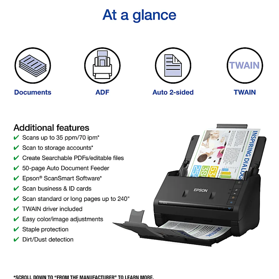 Epson® WorkForce® ES-400 II Duplex Desktop Color Document Scanner with Auto Document Feeder