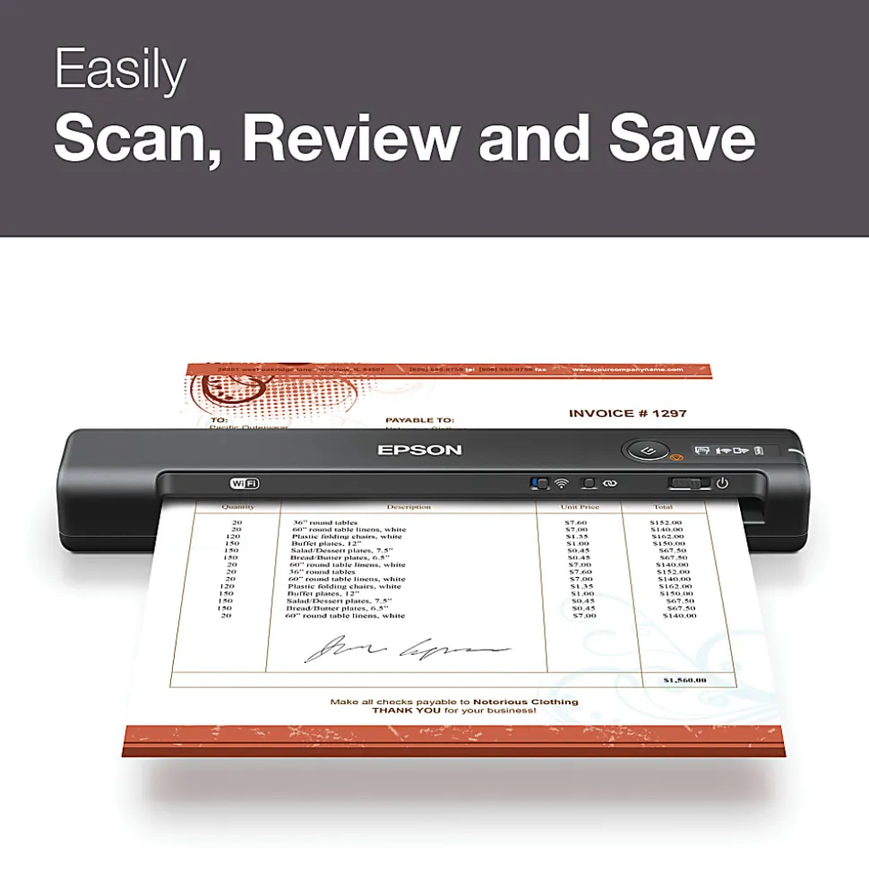 Epson® WorkForce® ES-60W Wireless Portable Color Document Scanner, B11B253201