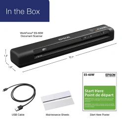 Epson® WorkForce® ES-60W Wireless Portable Color Document Scanner, B11B253201