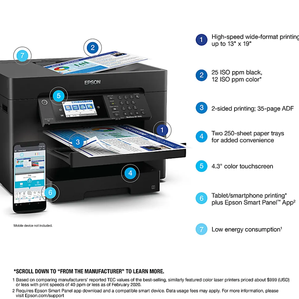 Epson® WorkForce® Pro WF-7840 Wide-Format Wireless Inkjet All-In-One Color Printer