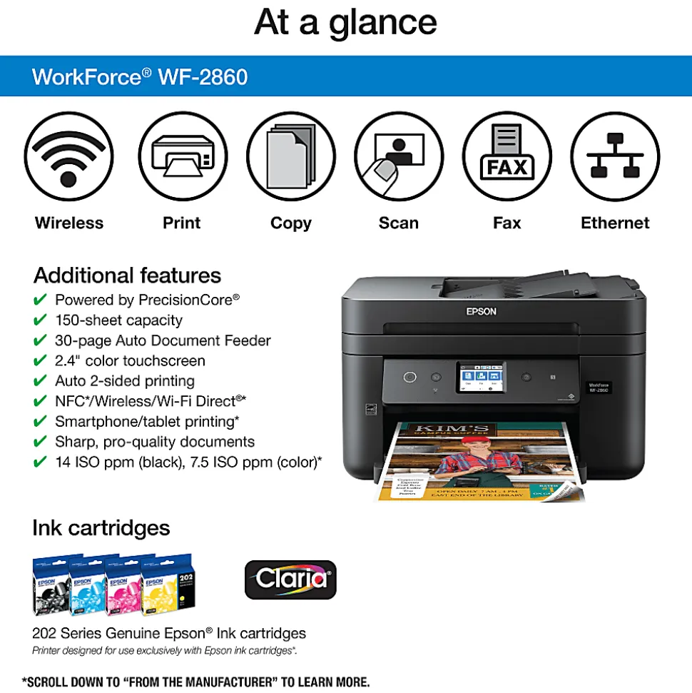 Epson® WorkForce® WF-2860 Wireless Inkjet All-In-One Color Printer