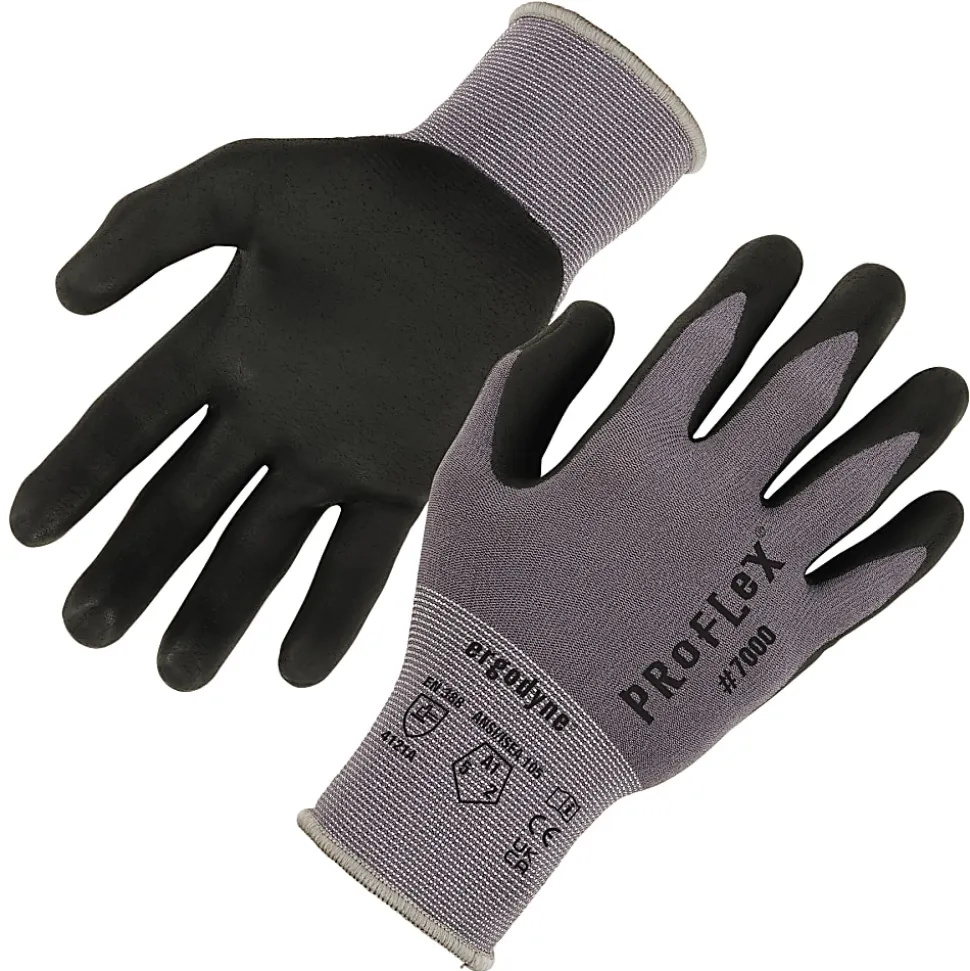 Ergodyne Proflex 7000-12PR Nitrile-Coated Cut-Resistant Gloves, Gray, Large, Set Of 12 Pairs