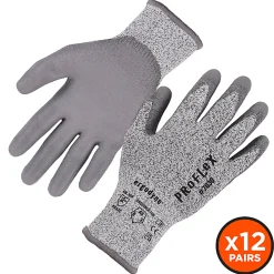 Ergodyne Proflex 7030-12PR PU-Coated Cut-Resistant Gloves, Large, Gray, Set Of 12 Pairs
