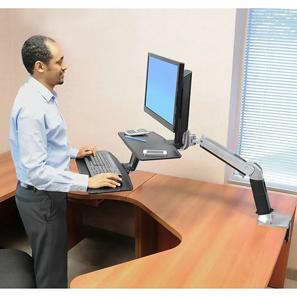 Ergotron® Desktop Display Stand - 24" Screen Support - 20 lb Load Capacity - 24" Screen Support - 20 lb Load Capacity - Black, Polished Aluminum