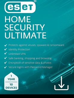 ESET Home Security Ultimate 2025, 10 Devices, 1 YR Subscription, PC, Download