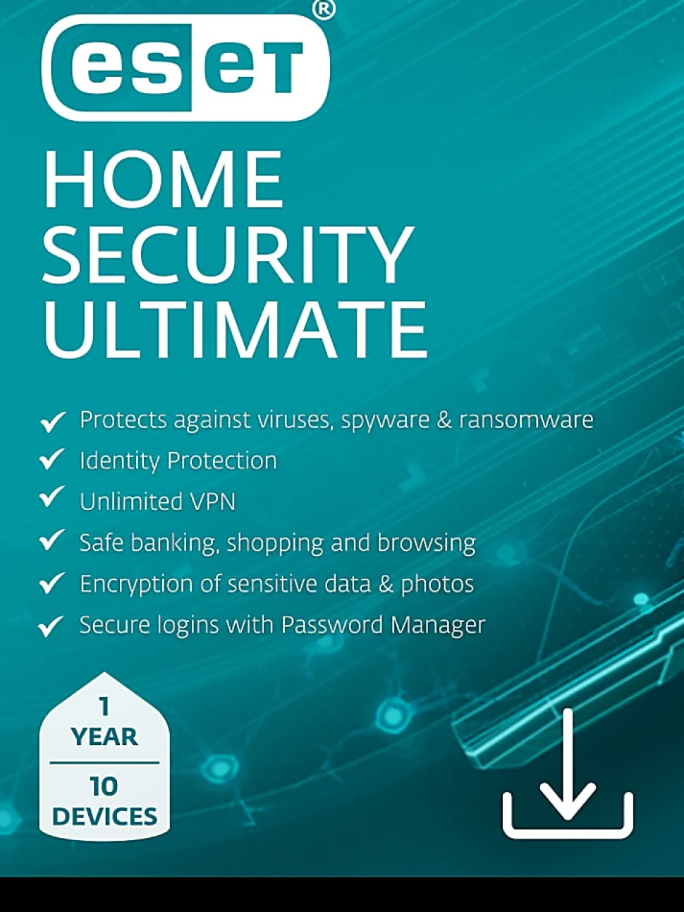 ESET Home Security Ultimate 2025, 10 Devices, 1 YR Subscription, PC, Download