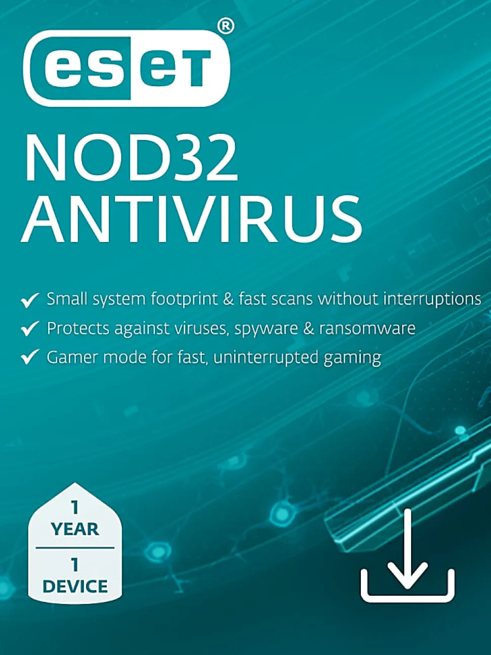 ESET NOD32 Antivirus 2025, 1 device, 1 YR Subscription, PC, Download