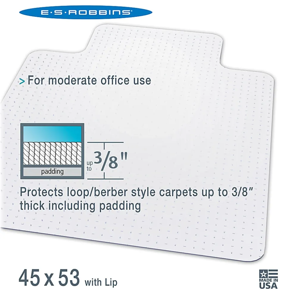 ES Robbins Multi-Task AnchorBar Carpet Chair Mat, Standard Lip, 45"W x 53"D, Clear