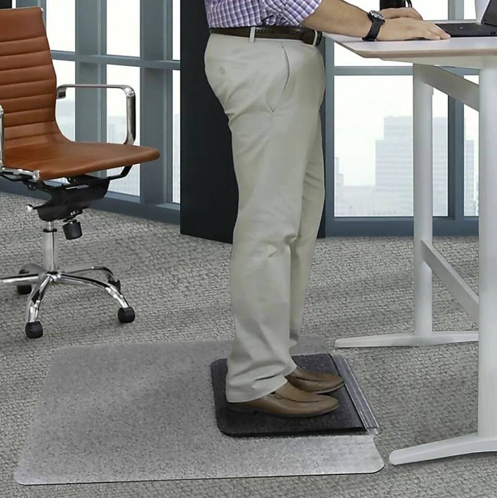 ES ROBBINS Sit or Stand Mat with Lip - Pile Carpet - 53" x 36"- Lip Size 18" x 20"- Rectangular - Vinyl, Foam - Clear - 1 Each - ESR184619