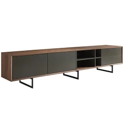 Eurostyle Anderson Media Stand, 19-1/2"H x 94-1/2"W x 16-1/2"D, Walnut/Gray