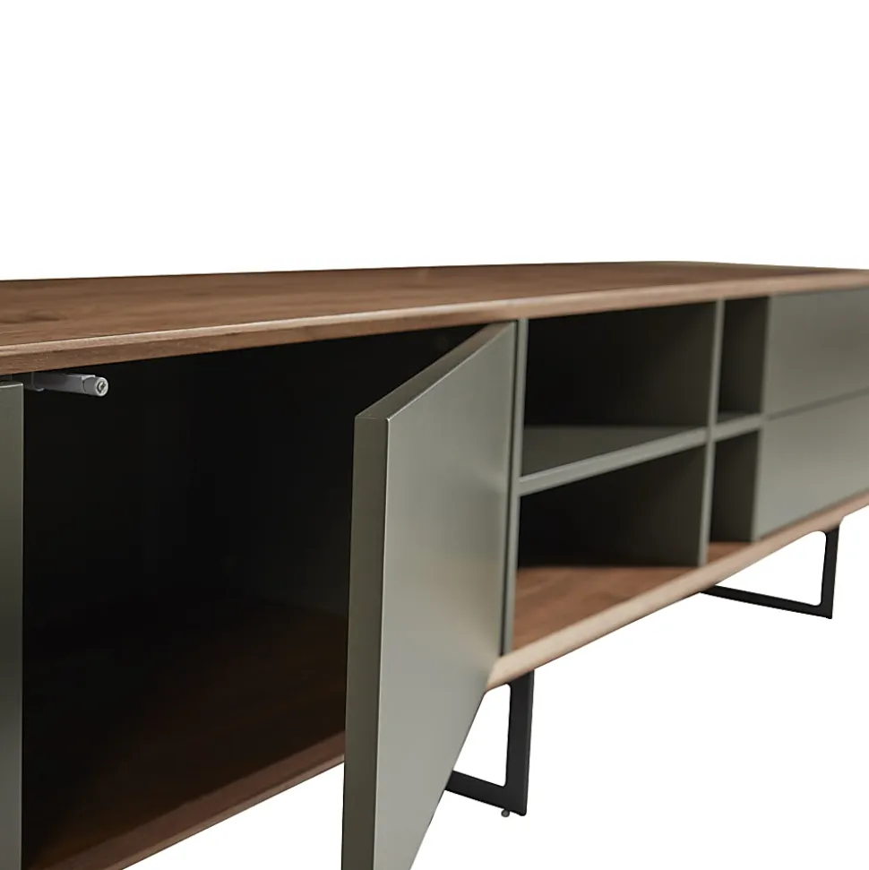 Eurostyle Anderson Media Stand, 19-1/2"H x 94-1/2"W x 16-1/2"D, Walnut/Gray