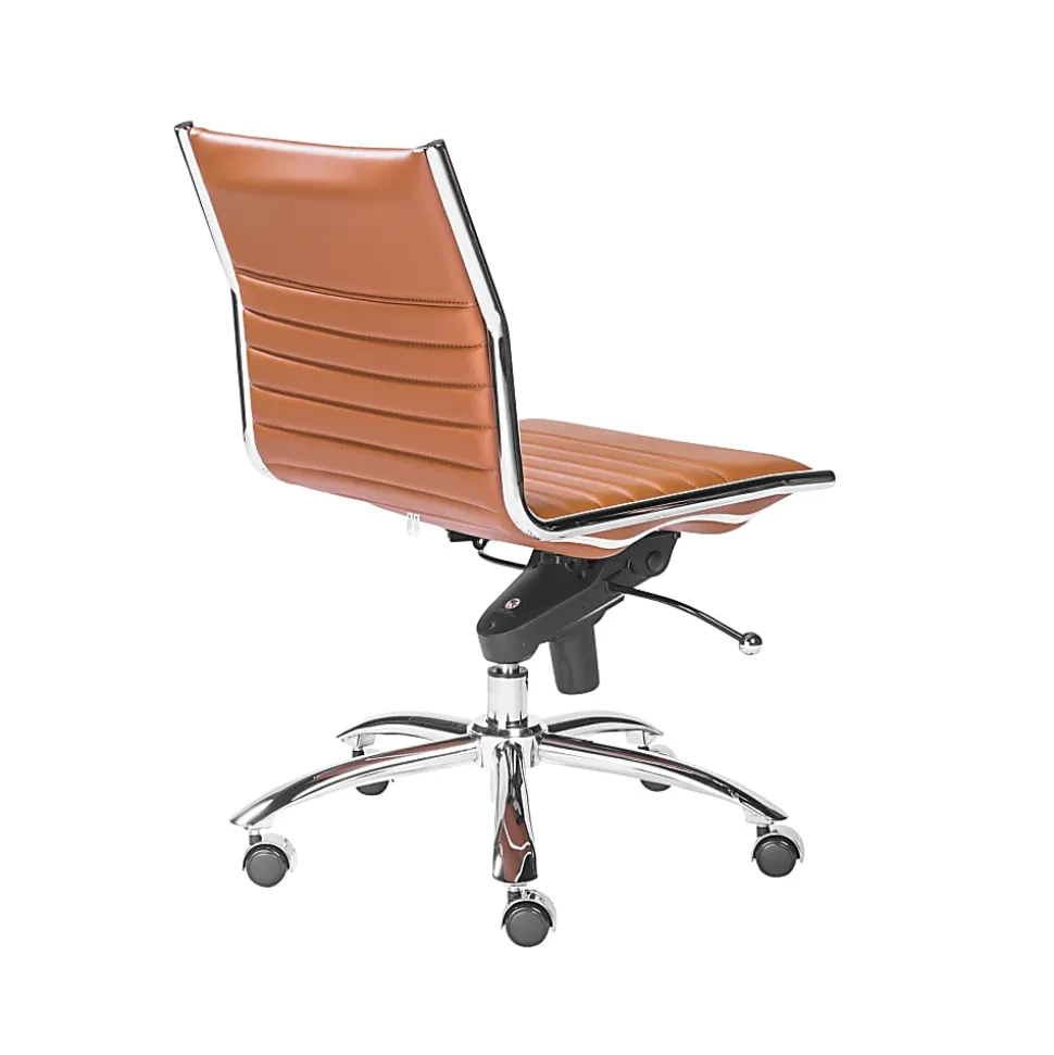 Eurostyle Dirk Armless Faux Leather Low-Back Commercial Office Chair, Chrome/Cognac